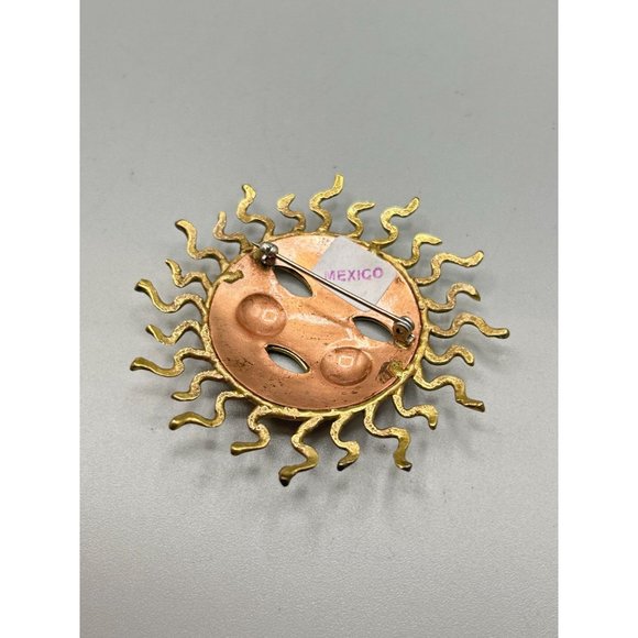 Vintage Handcrafted Mixed Metal Sunface Brooch Brutalist Made in Mexico Sunburst - Picture 4 of 6